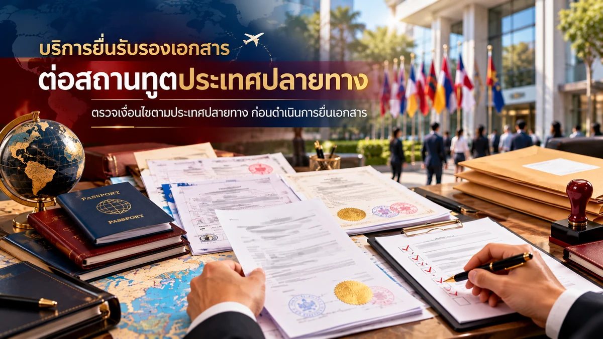 ภาพประกอบบริการยื่นรับรองเอกสารต่อสถานทูตประเทศปลายทาง โดยตรวจเงื่อนไขของแต่ละประเทศก่อนดำเนินการ