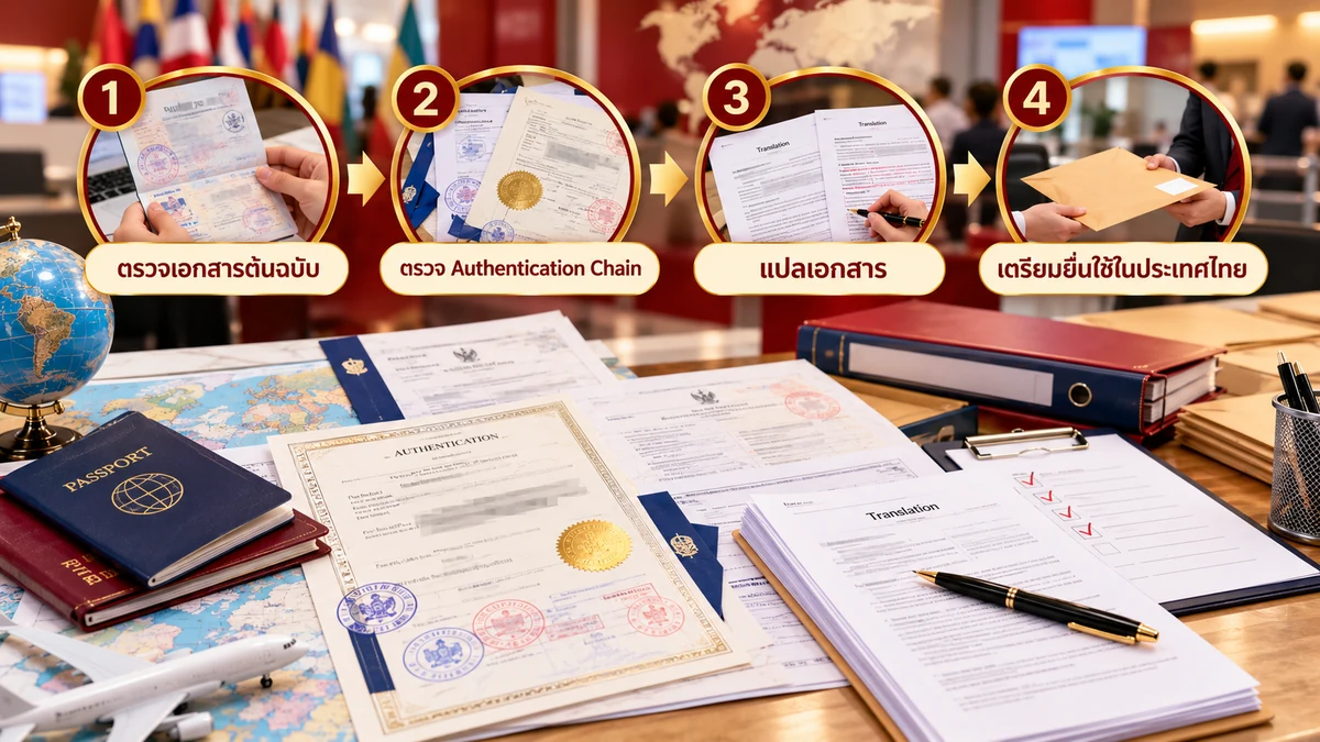 ภาพประกอบบริการตรวจเอกสารต่างประเทศ ตรวจ Authentication Chain แปลเอกสาร และเตรียมยื่นใช้ในประเทศไทย